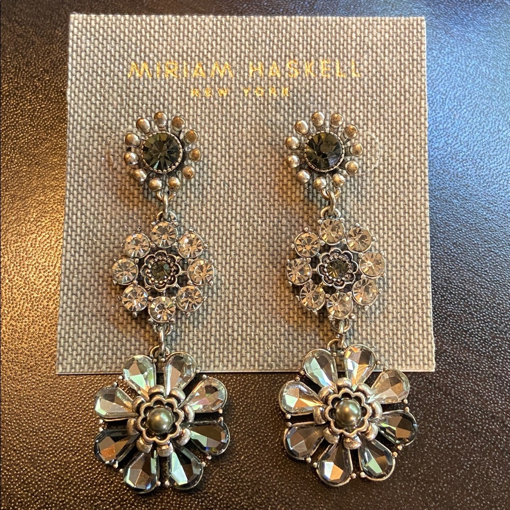 Miriam Haskell Pearl Flower Tripple Drop Earrings